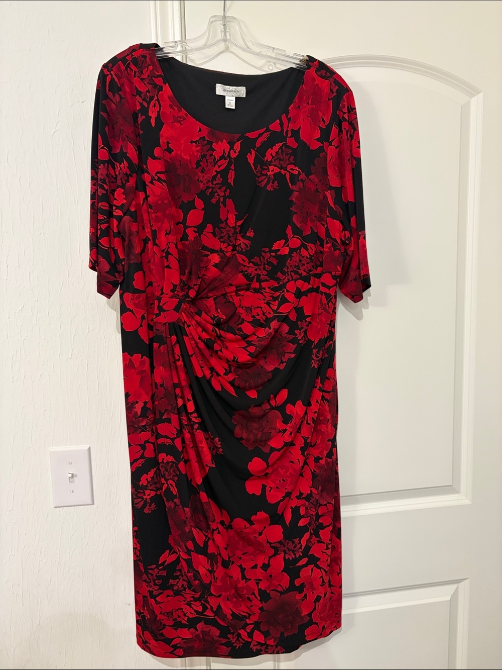 Dress Barn Black and Red Floral Midi Dress